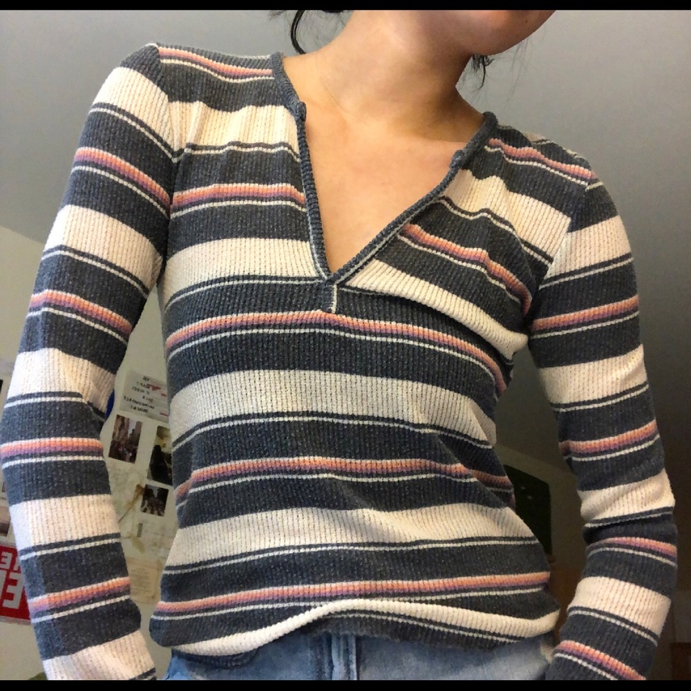 Striped Henley Long Sleeve 💜